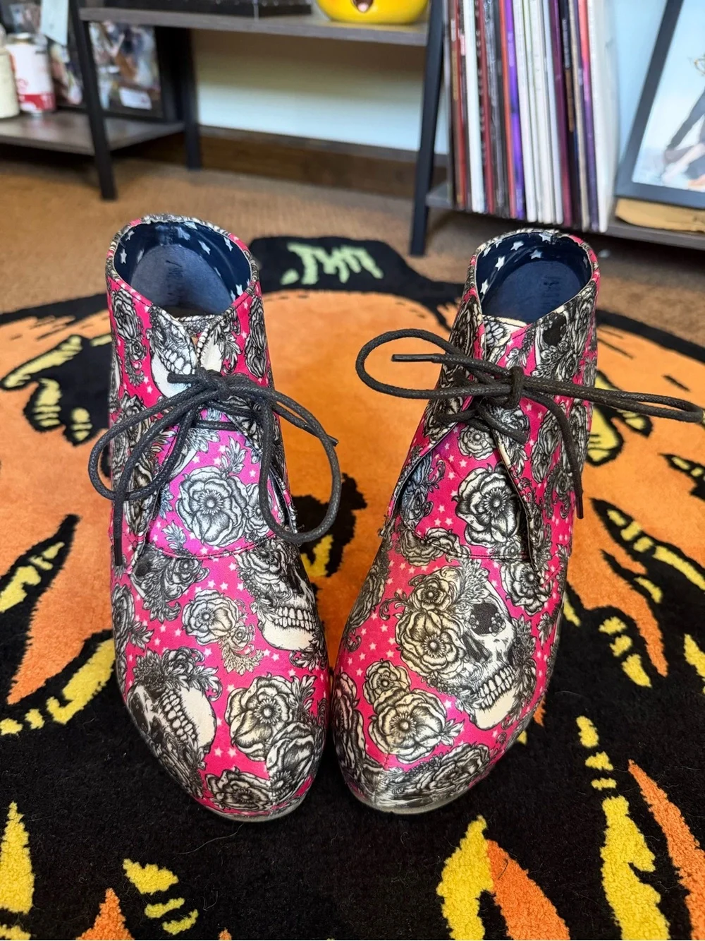 Rare Iron Fist Skull Floral Platform Wedge Booties